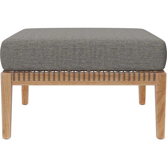 Cooper Teak Wood Ottoman by Evans & Londeen. Made from cartenza 130 white, cartenza 181 light brown, valtos 121 navy, quick dry foam, tack glides leg, weight capacity: 226kgs. in a modern style.