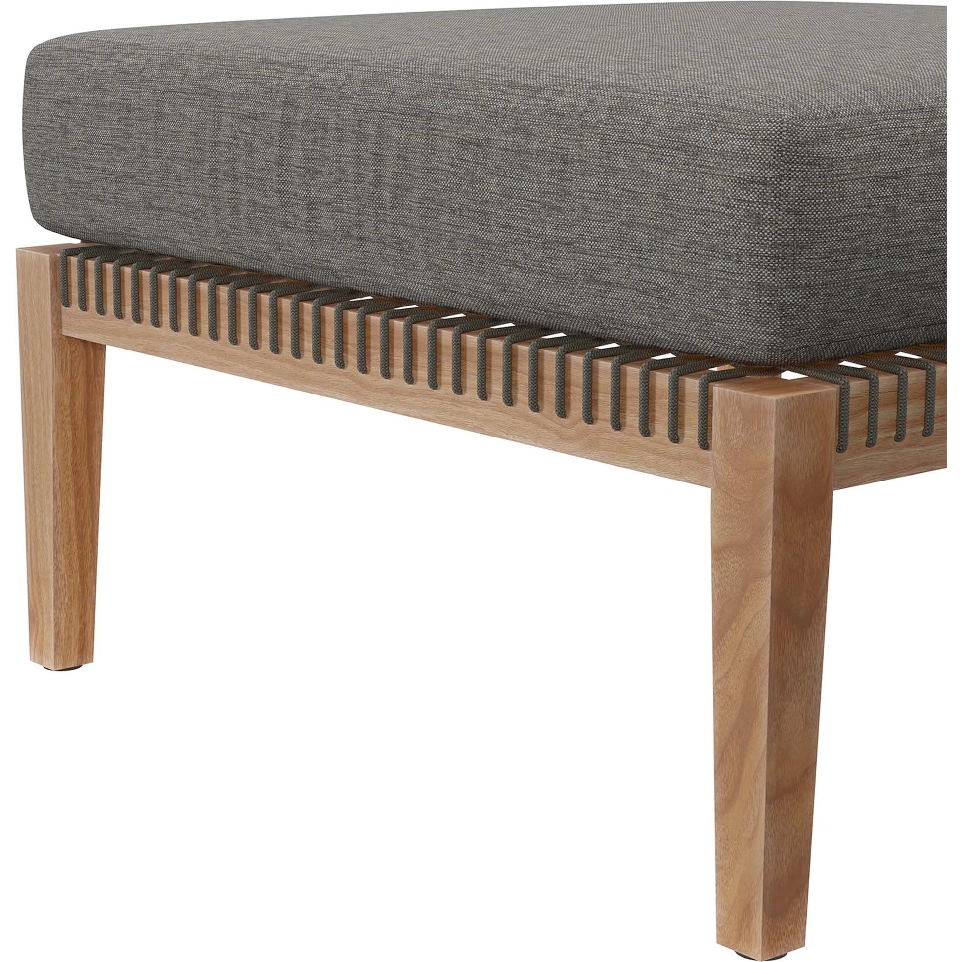Cooper Teak Wood Ottoman by Evans & Londeen. Made from cartenza 130 white, cartenza 181 light brown, valtos 121 navy, quick dry foam, tack glides leg, weight capacity: 226kgs. in a modern style.