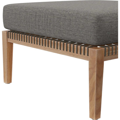 Cooper Teak Wood Ottoman by Evans & Londeen. Made from cartenza 130 white, cartenza 181 light brown, valtos 121 navy, quick dry foam, tack glides leg, weight capacity: 226kgs. in a modern style.