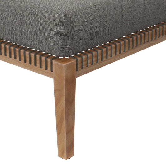 Cooper Teak Wood Ottoman by Evans & Londeen. Made from cartenza 130 white, cartenza 181 light brown, valtos 121 navy, quick dry foam, tack glides leg, weight capacity: 226kgs. in a modern style.