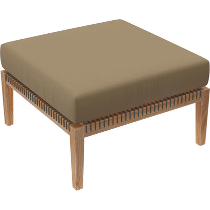 Cooper Teak Wood Ottoman by Evans & Londeen. Made from cartenza 130 white, cartenza 181 light brown, valtos 121 navy, quick dry foam, tack glides leg, weight capacity: 226kgs. in a modern style.