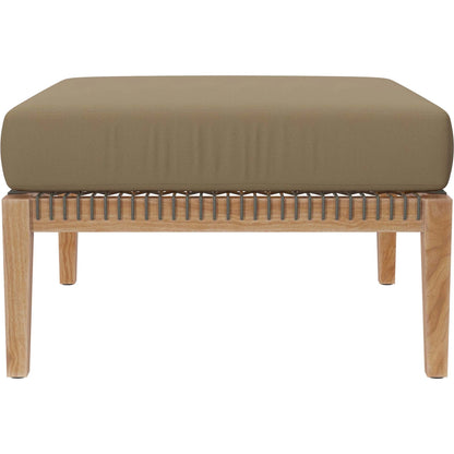 Cooper Teak Wood Ottoman by Evans & Londeen. Made from cartenza 130 white, cartenza 181 light brown, valtos 121 navy, quick dry foam, tack glides leg, weight capacity: 226kgs. in a modern style.