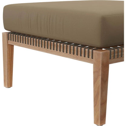 Cooper Teak Wood Ottoman by Evans & Londeen. Made from cartenza 130 white, cartenza 181 light brown, valtos 121 navy, quick dry foam, tack glides leg, weight capacity: 226kgs. in a modern style.