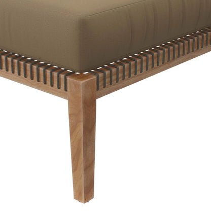 Cooper Teak Wood Ottoman by Evans & Londeen. Made from cartenza 130 white, cartenza 181 light brown, valtos 121 navy, quick dry foam, tack glides leg, weight capacity: 226kgs. in a modern style.