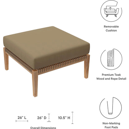 Cooper Teak Wood Ottoman by Evans & Londeen. Made from cartenza 130 white, cartenza 181 light brown, valtos 121 navy, quick dry foam, tack glides leg, weight capacity: 226kgs. in a modern style.