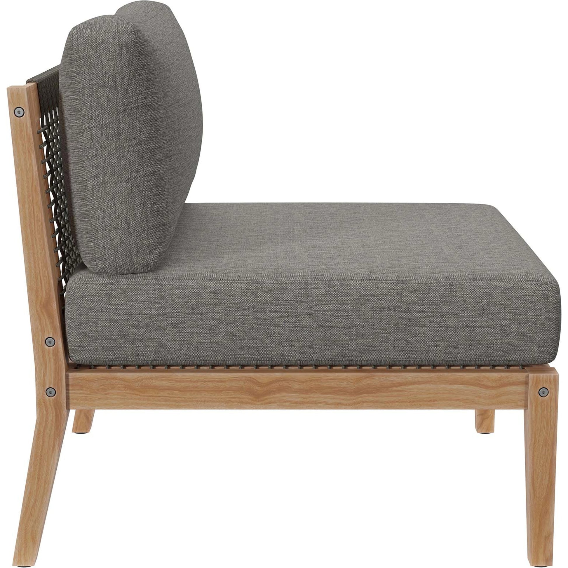 Cooper Teak Wood Armless Chair by Evans & Londeen. Made from teak wood, cartenza 130 white, cartenza 181 light brown, valtos 121 navy, quick dry foam, weight capacity: 226kgs. in a modern style.