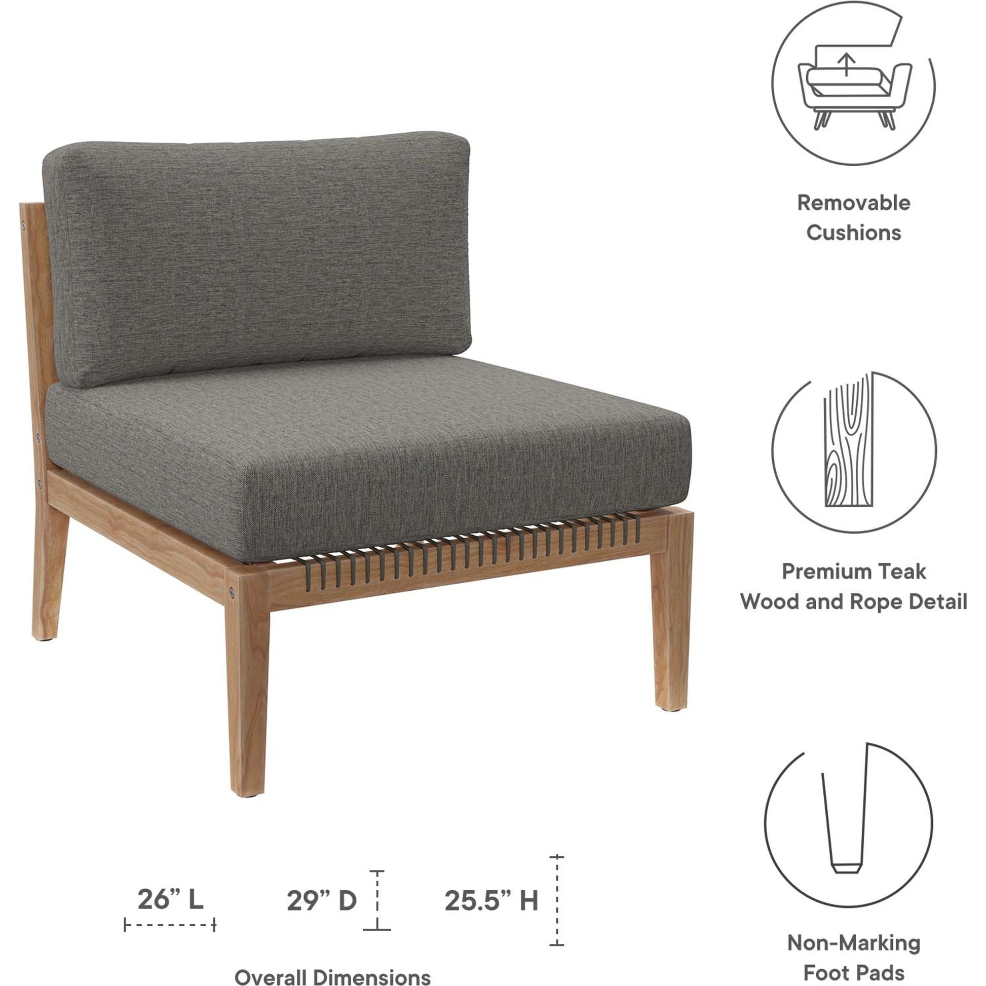 Cooper Teak Wood Armless Chair by Evans & Londeen. Made from teak wood, cartenza 130 white, cartenza 181 light brown, valtos 121 navy, quick dry foam, weight capacity: 226kgs. in a modern style.