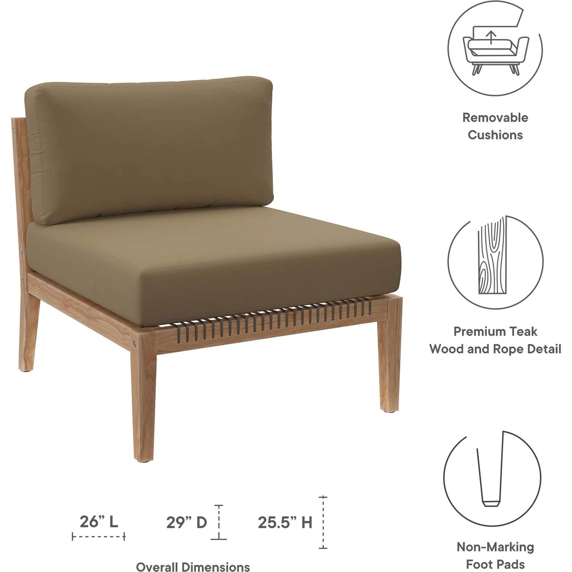 Cooper Teak Wood Armless Chair by Evans & Londeen. Made from teak wood, cartenza 130 white, cartenza 181 light brown, valtos 121 navy, quick dry foam, weight capacity: 226kgs. in a modern style.