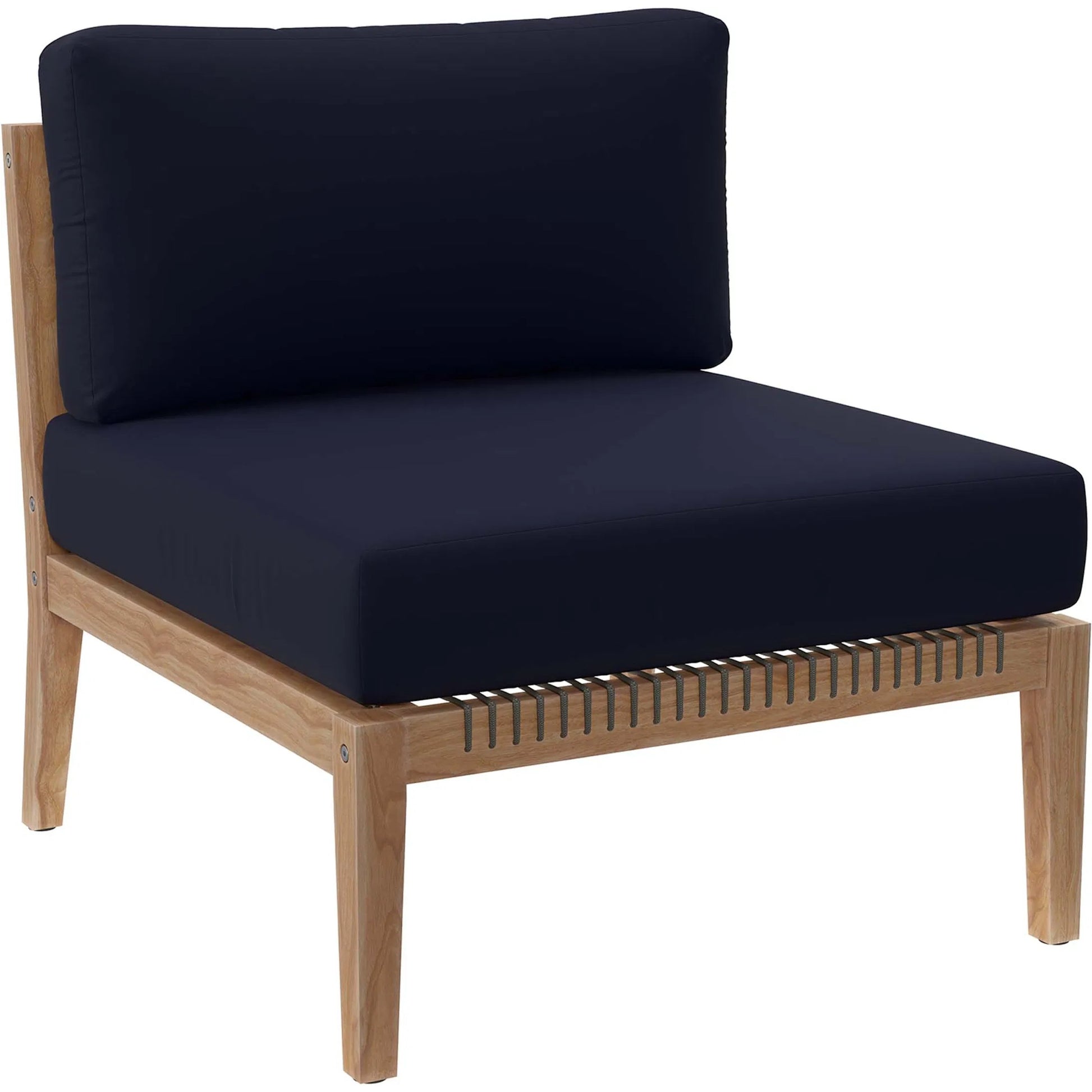 Cooper Teak Wood Armless Chair by Evans & Londeen. Made from teak wood, cartenza 130 white, cartenza 181 light brown, valtos 121 navy, quick dry foam, weight capacity: 226kgs. in a modern style.