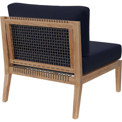 Cooper Teak Wood Armless Chair by Evans & Londeen. Made from teak wood, cartenza 130 white, cartenza 181 light brown, valtos 121 navy, quick dry foam, weight capacity: 226kgs. in a modern style.