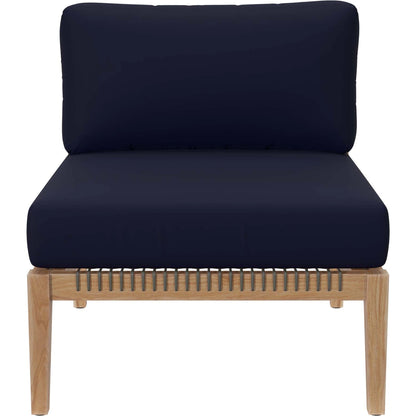 Cooper Teak Wood Armless Chair by Evans & Londeen. Made from teak wood, cartenza 130 white, cartenza 181 light brown, valtos 121 navy, quick dry foam, weight capacity: 226kgs. in a modern style.