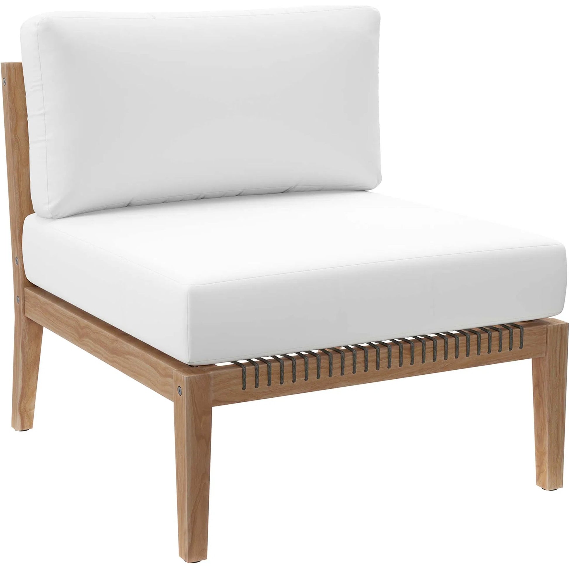 Cooper Teak Wood Armless Chair by Evans & Londeen. Made from teak wood, cartenza 130 white, cartenza 181 light brown, valtos 121 navy, quick dry foam, weight capacity: 226kgs. in a modern style.