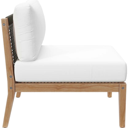 Cooper Teak Wood Armless Chair by Evans & Londeen. Made from teak wood, cartenza 130 white, cartenza 181 light brown, valtos 121 navy, quick dry foam, weight capacity: 226kgs. in a modern style.