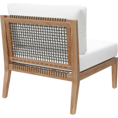 Cooper Teak Wood Armless Chair by Evans & Londeen. Made from teak wood, cartenza 130 white, cartenza 181 light brown, valtos 121 navy, quick dry foam, weight capacity: 226kgs. in a modern style.