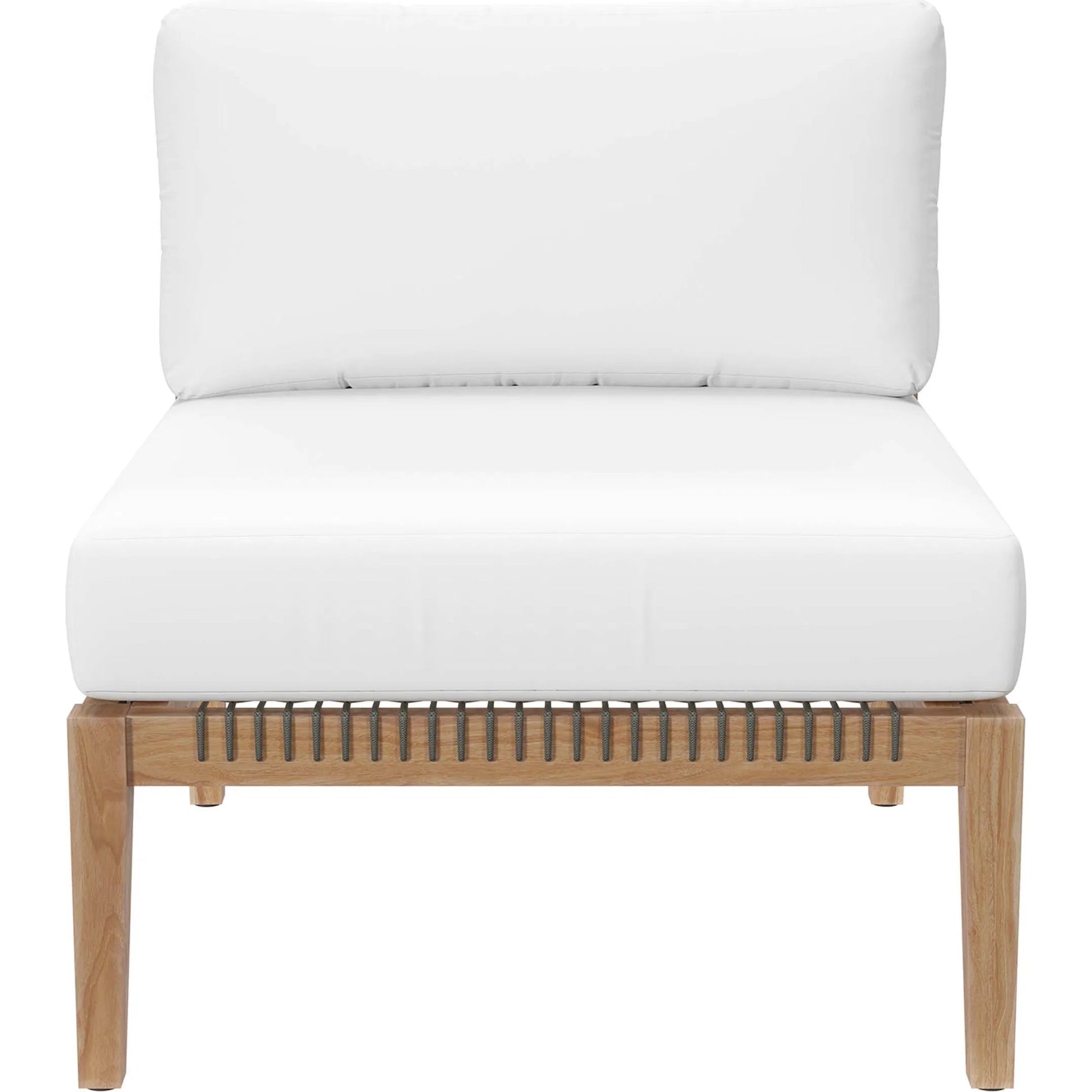 Cooper Teak Wood Armless Chair by Evans & Londeen. Made from teak wood, cartenza 130 white, cartenza 181 light brown, valtos 121 navy, quick dry foam, weight capacity: 226kgs. in a modern style.