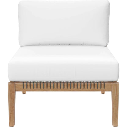 Cooper Teak Wood Armless Chair by Evans & Londeen. Made from teak wood, cartenza 130 white, cartenza 181 light brown, valtos 121 navy, quick dry foam, weight capacity: 226kgs. in a modern style.