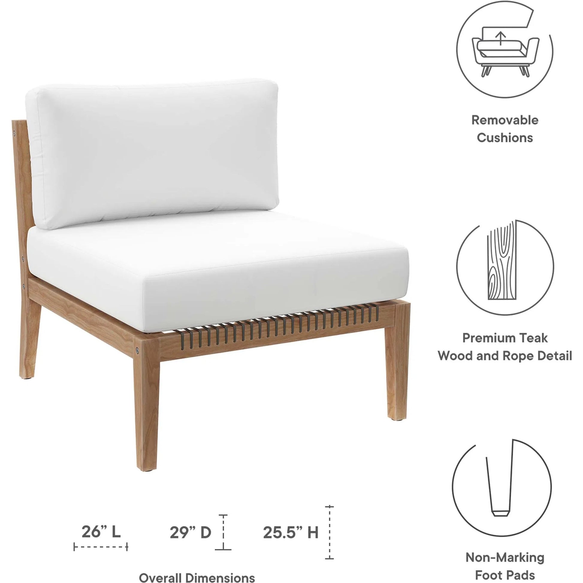 Cooper Teak Wood Armless Chair by Evans & Londeen. Made from teak wood, cartenza 130 white, cartenza 181 light brown, valtos 121 navy, quick dry foam, weight capacity: 226kgs. in a modern style.