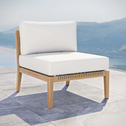 Cooper Teak Wood Armless Chair by Evans & Londeen. Made from teak wood, cartenza 130 white, cartenza 181 light brown, valtos 121 navy, quick dry foam, weight capacity: 226kgs. in a modern style.
