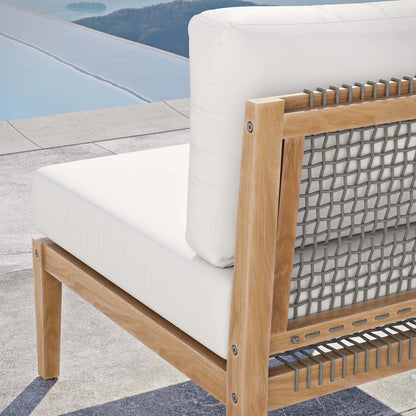 Cooper Teak Wood Armless Chair by Evans & Londeen. Made from teak wood, cartenza 130 white, cartenza 181 light brown, valtos 121 navy, quick dry foam, weight capacity: 226kgs. in a modern style.