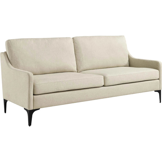 Copeland Sofa by Evans & Londeen. Made from wood frame, zigzag spring, seat: 3 layer foam, bottom: foam with density 30kg, m3, shaotai fabric, 100% polyester, metal legs powder coated in matte black, plywood in a modern styl