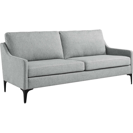 Copeland Sofa by Evans & Londeen. Made from wood frame, zigzag spring, seat: 3 layer foam, bottom: foam with density 30kg, m3, shaotai fabric, 100% polyester, metal legs powder coated in matte black, plywood in a modern styl