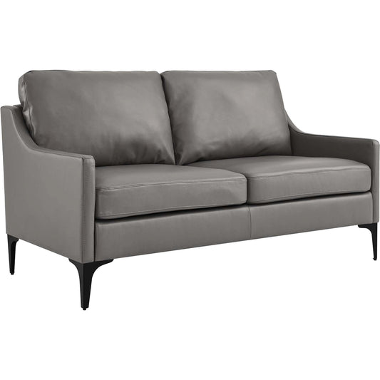Copeland Loveseat by Evans & Londeen. Made from wood frame, zigzag, seat: 3 layer foam, bottom: foam with density 30kg, m3, skyline leather with same color pvc, metal legs powder coated in matte black, plywood in a modern st