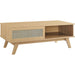 Oldham Coffee Table by Evans & Londeen. Made from particle board, paper, mdf, rattan, weight capacity: top panel : 189 lbs, bottom panel : 44 lbs in a modern style.