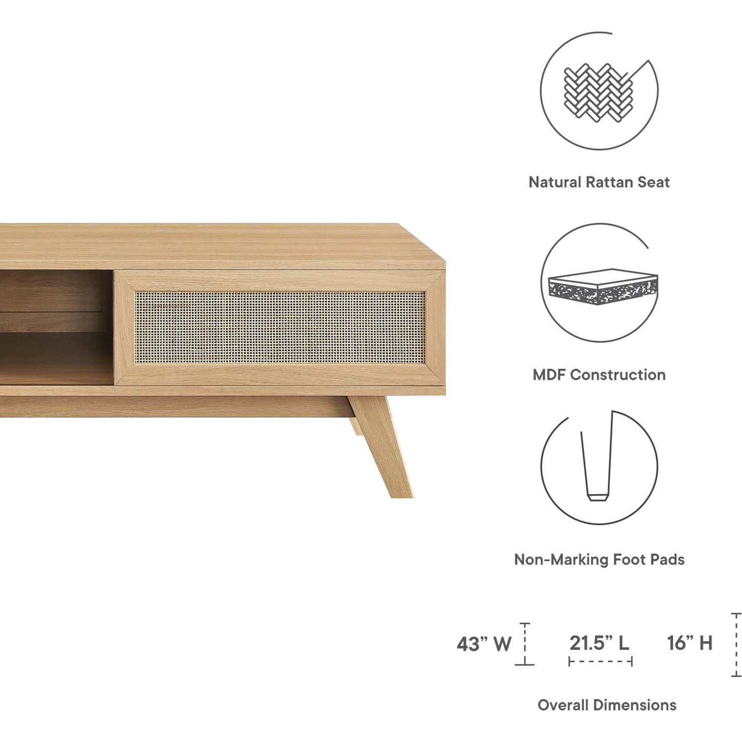 006 SI-2002614 | Closeup | Oldham Coffee Table by Evans & Londeen. Made from particle board, paper, mdf, rattan, weight capacity: top panel : 189 lbs, bottom panel : 44 lbs in a modern style.