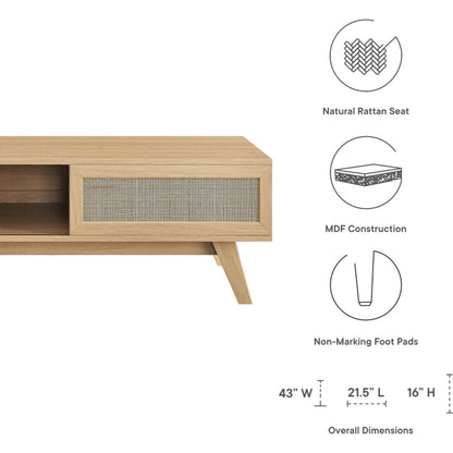 Oldham Coffee Table by Evans & Londeen. Made from particle board, paper, mdf, rattan, weight capacity: top panel : 189 lbs, bottom panel : 44 lbs in a modern style.