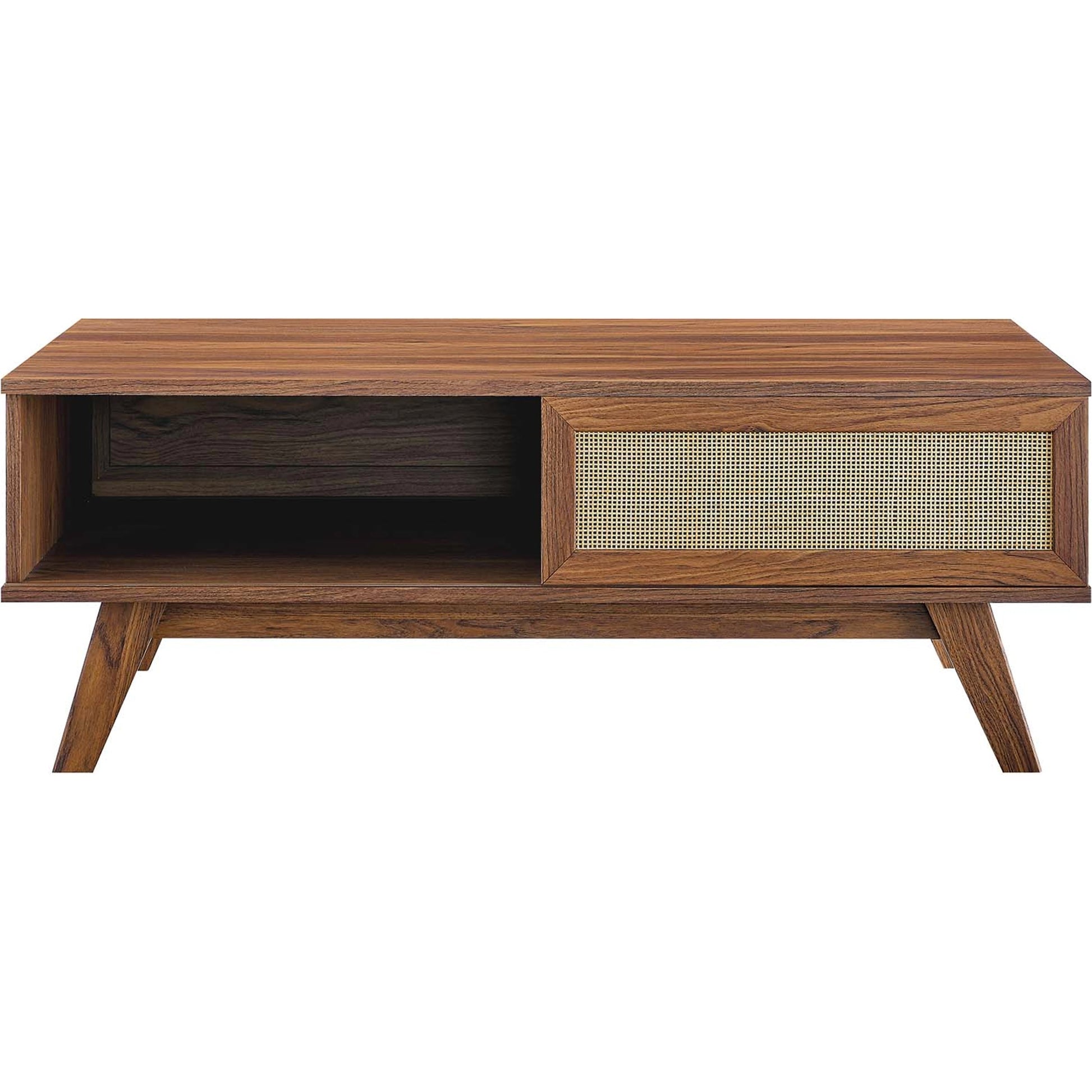 Oldham Coffee Table by Evans & Londeen. Made from particle board, paper, mdf, rattan, weight capacity: top panel : 189 lbs, bottom panel : 44 lbs in a modern style.