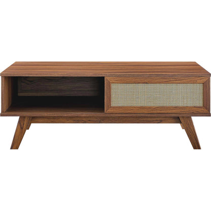 Oldham Coffee Table by Evans & Londeen. Made from particle board, paper, mdf, rattan, weight capacity: top panel : 189 lbs, bottom panel : 44 lbs in a modern style.