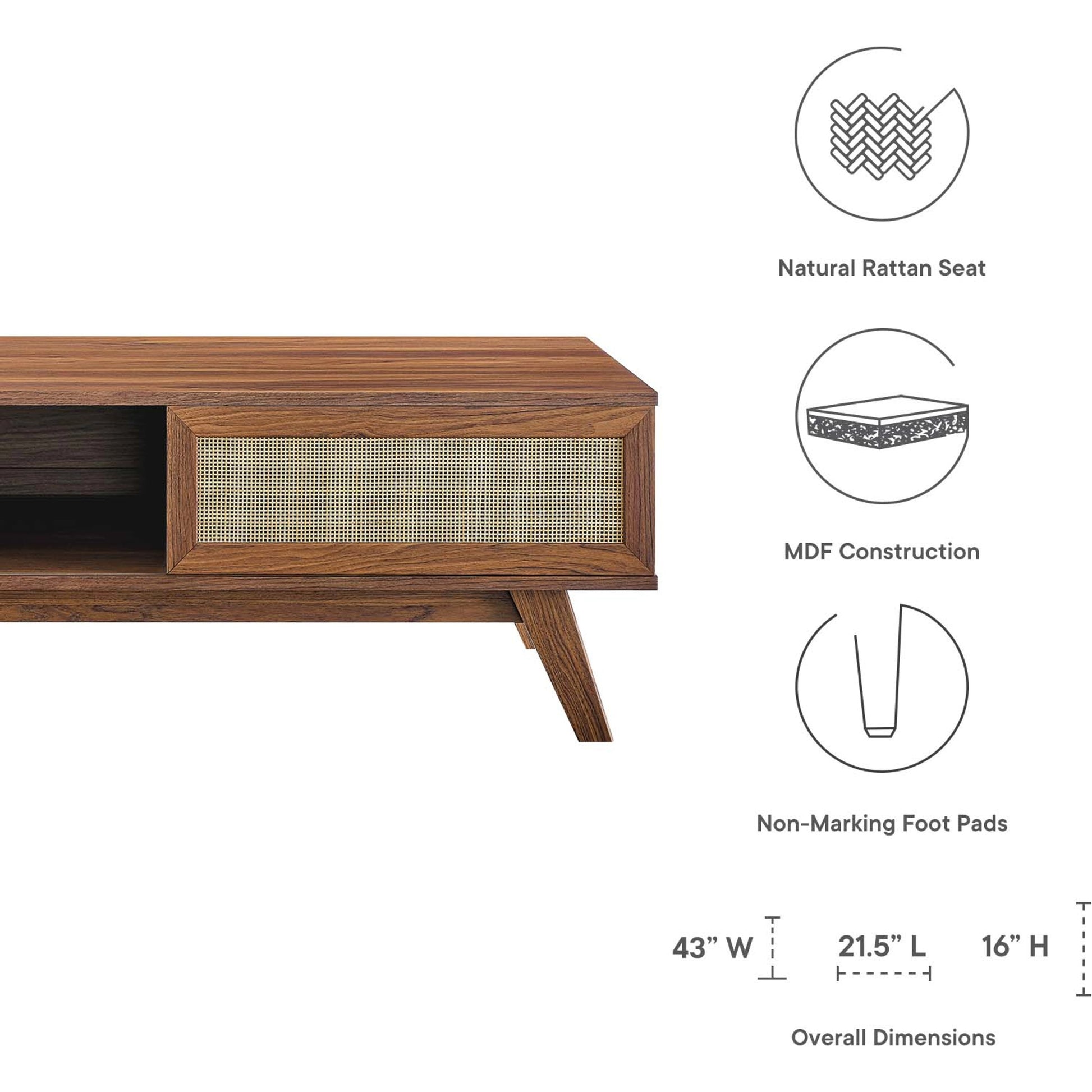 Oldham Coffee Table by Evans & Londeen. Made from particle board, paper, mdf, rattan, weight capacity: top panel : 189 lbs, bottom panel : 44 lbs in a modern style.