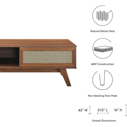 Oldham Coffee Table by Evans & Londeen. Made from particle board, paper, mdf, rattan, weight capacity: top panel : 189 lbs, bottom panel : 44 lbs in a modern style.