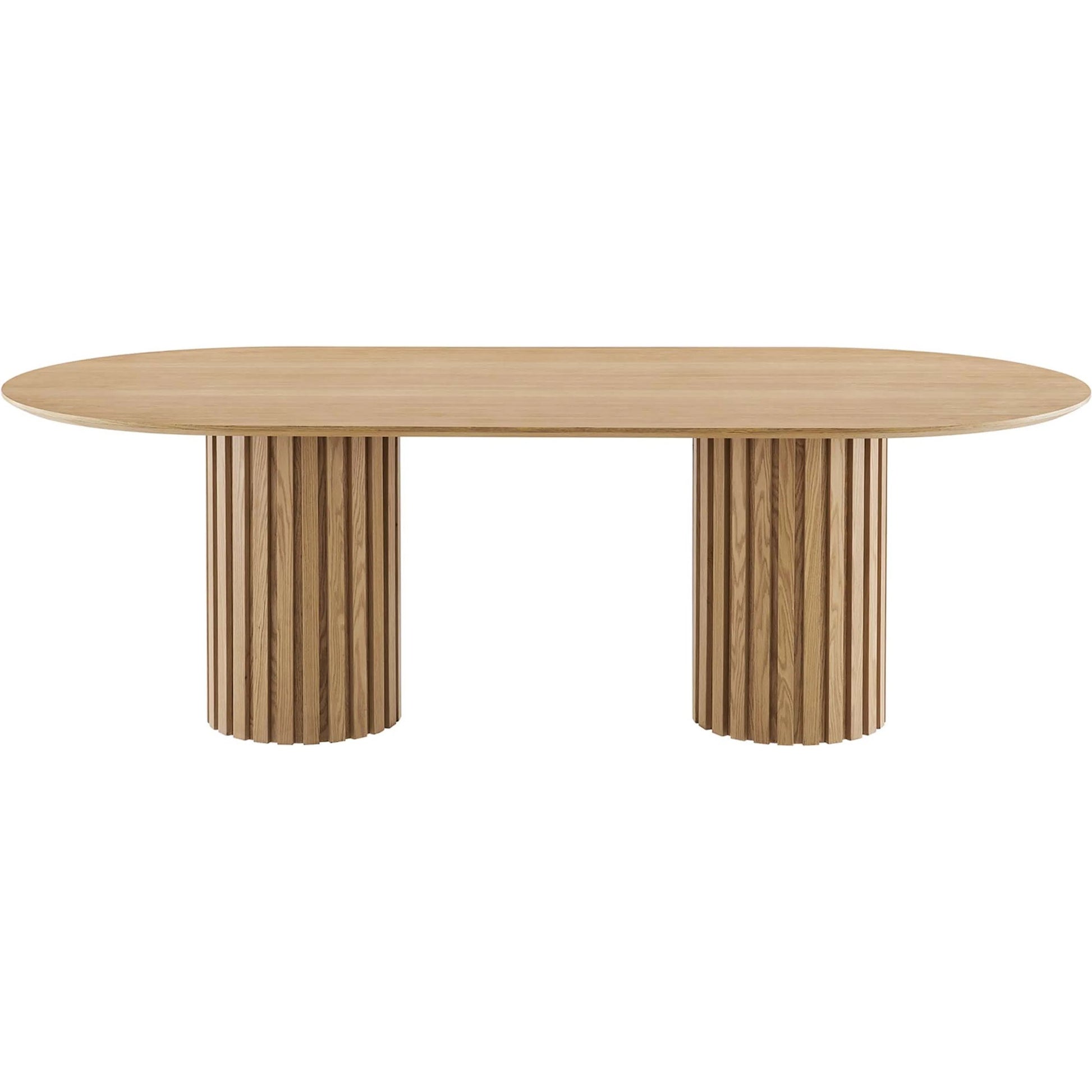 Fairbanks 95" Oval Dining Table by Evans & Londeen. Made from p2 mdf panel, american walut veneer color code: wa-01, bottom of both base is with 1 whole piece of 3mmt felt pad in a modern style.