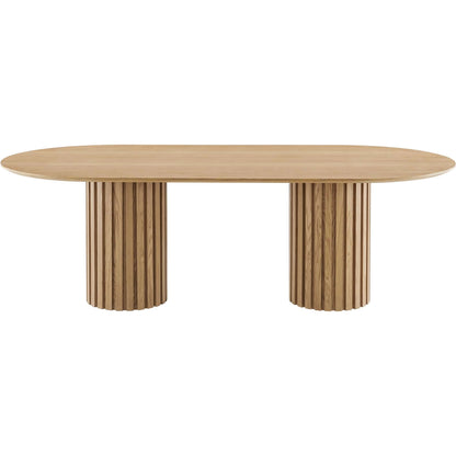 Fairbanks 95" Oval Dining Table by Evans & Londeen. Made from p2 mdf panel, american walut veneer color code: wa-01, bottom of both base is with 1 whole piece of 3mmt felt pad in a modern style.