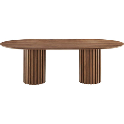 Fairbanks 95" Oval Dining Table by Evans & Londeen. Made from p2 mdf panel, american walut veneer color code: wa-01, bottom of both base is with 1 whole piece of 3mmt felt pad in a modern style.