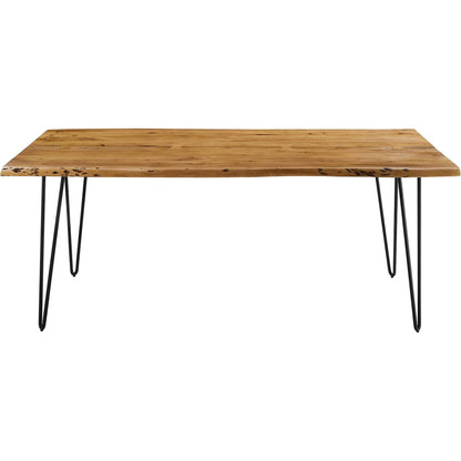 Westminster 74" Live Edge Acacia Wood Acacia Wood Dining Table by Evans & Londeen. Made from acasia live edge table top, metal powder coat finish - black, mild steel plate, solid mild steel rod, weight capacity: 133 lbs in a modern sty