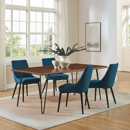 Westminster 74" Live Edge Acacia Wood Acacia Wood Dining Table by Evans & Londeen. Made from acasia live edge table top, metal powder coat finish - black, mild steel plate, solid mild steel rod, weight capacity: 133 lbs in a modern sty