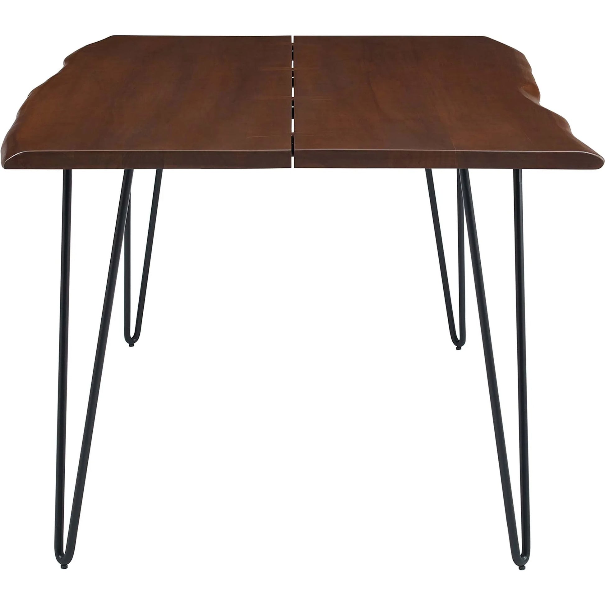 Westminster 74" Live Edge Acacia Wood Acacia Wood Dining Table by Evans & Londeen. Made from acasia live edge table top, metal powder coat finish - black, mild steel plate, solid mild steel rod, weight capacity: 133 lbs in a modern sty
