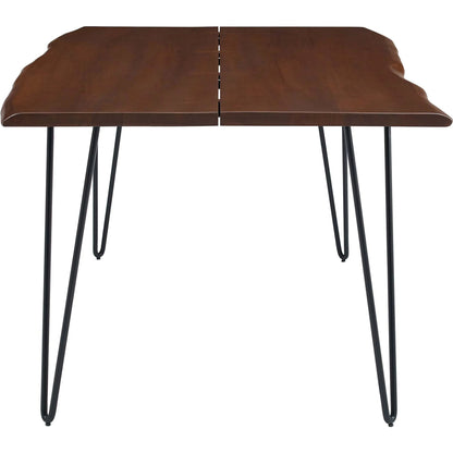 Westminster 74" Live Edge Acacia Wood Acacia Wood Dining Table by Evans & Londeen. Made from acasia live edge table top, metal powder coat finish - black, mild steel plate, solid mild steel rod, weight capacity: 133 lbs in a modern sty