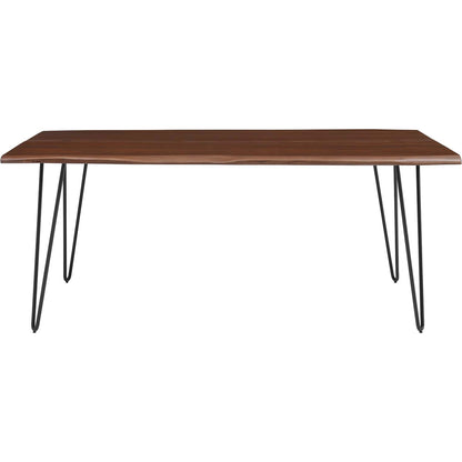 Westminster 74" Live Edge Acacia Wood Acacia Wood Dining Table by Evans & Londeen. Made from acasia live edge table top, metal powder coat finish - black, mild steel plate, solid mild steel rod, weight capacity: 133 lbs in a modern sty