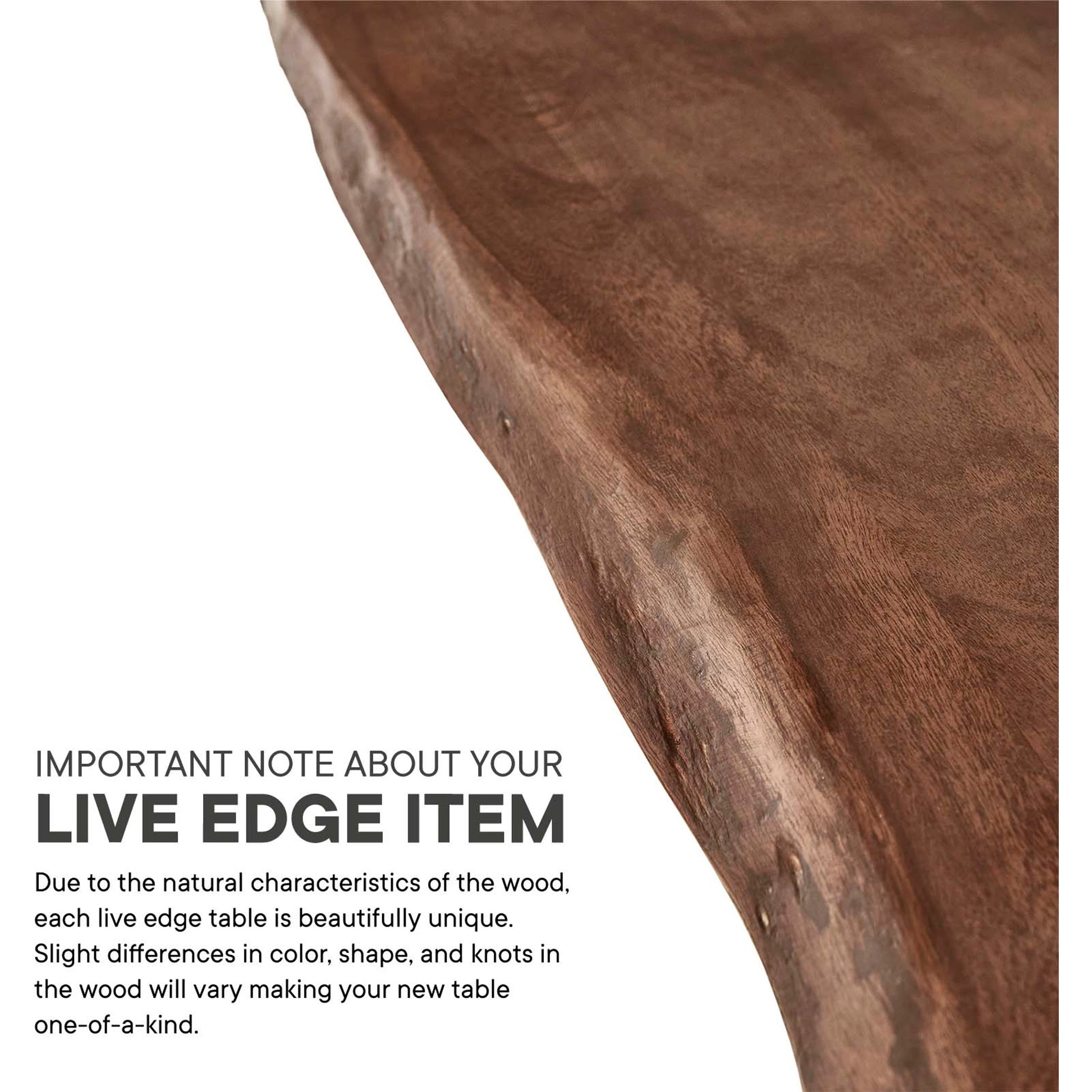 Westminster 74" Live Edge Acacia Wood Acacia Wood Dining Table by Evans & Londeen. Made from acasia live edge table top, metal powder coat finish - black, mild steel plate, solid mild steel rod, weight capacity: 133 lbs in a mode