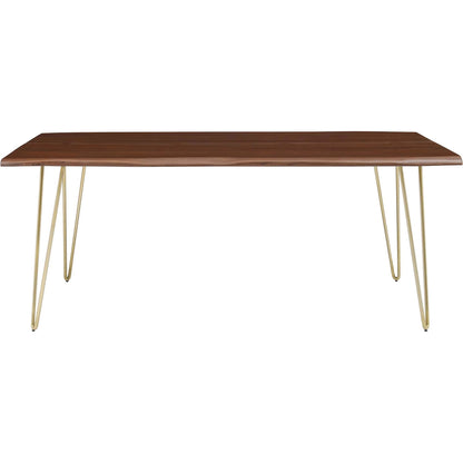 Westminster 74" Live Edge Acacia Wood Acacia Wood Dining Table by Evans & Londeen. Made from acasia live edge table top, metal powder coat finish - black, mild steel plate, solid mild steel rod, weight capacity: 133 lbs in a modern sty