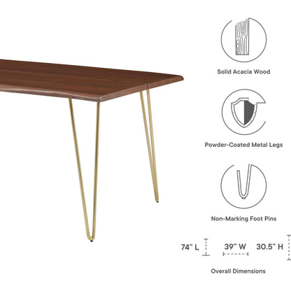 Westminster 74" Live Edge Acacia Wood Acacia Wood Dining Table by Evans & Londeen. Made from acasia live edge table top, metal powder coat finish - black, mild steel plate, solid mild steel rod, weight capacity: 133 lbs in a modern sty