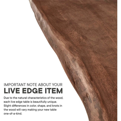 Westminster 74" Live Edge Acacia Wood Acacia Wood Dining Table by Evans & Londeen. Made from acasia live edge table top, metal powder coat finish - black, mild steel plate, solid mild steel rod, weight capacity: 133 lbs in a modern sty