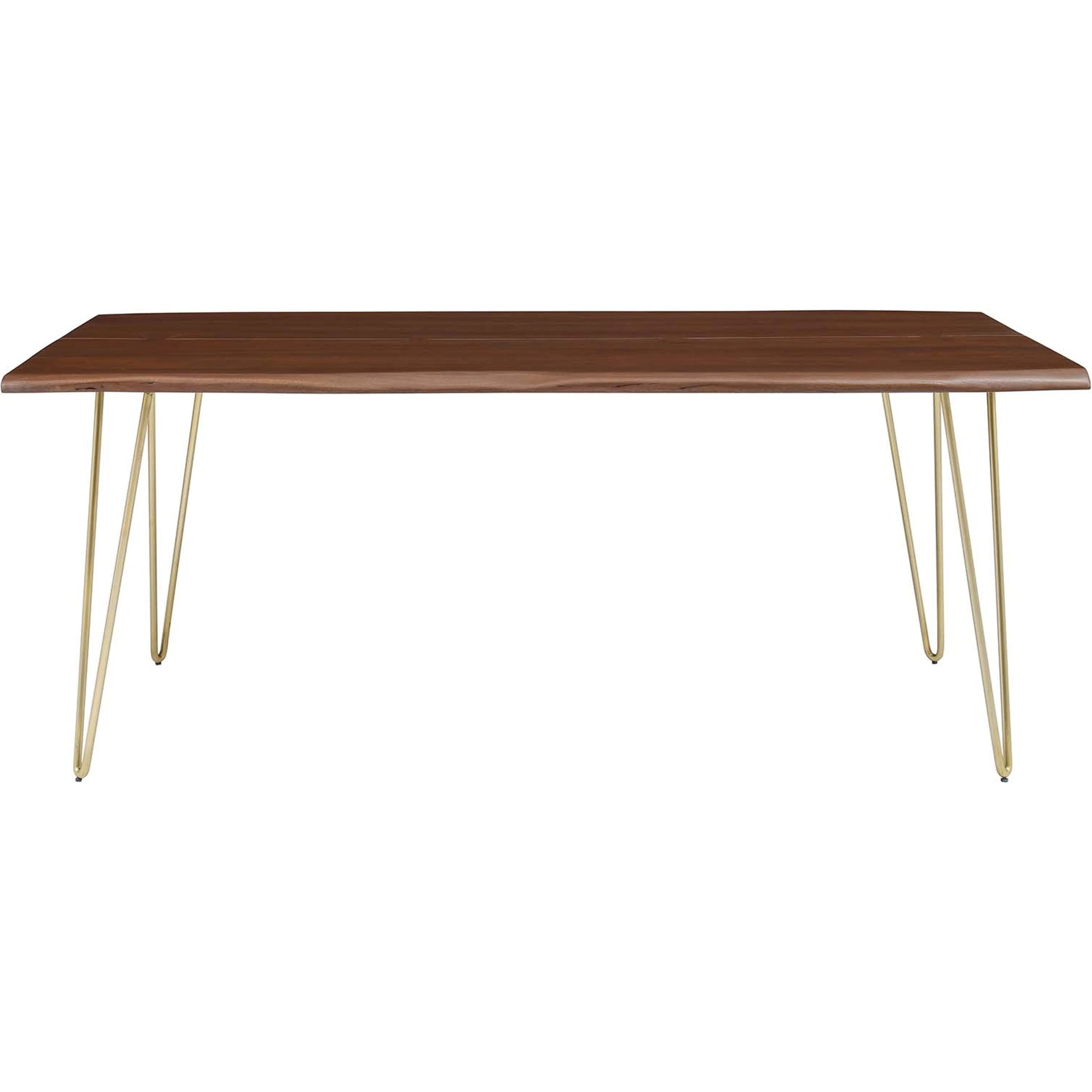 Westminster 74" Live Edge Acacia Wood Acacia Wood Dining Table by Evans & Londeen. Made from acasia live edge table top, metal powder coat finish - black, mild steel plate, solid mild steel rod, weight capacity: 133 lbs in a modern sty