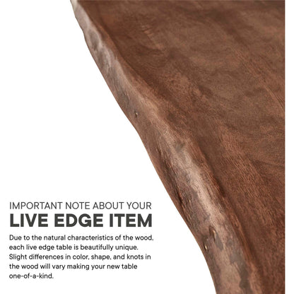 Westminster 74" Live Edge Acacia Wood Acacia Wood Dining Table by Evans & Londeen. Made from acasia live edge table top, metal powder coat finish - black, mild steel plate, solid mild steel rod, weight capacity: 133 lbs in a mode