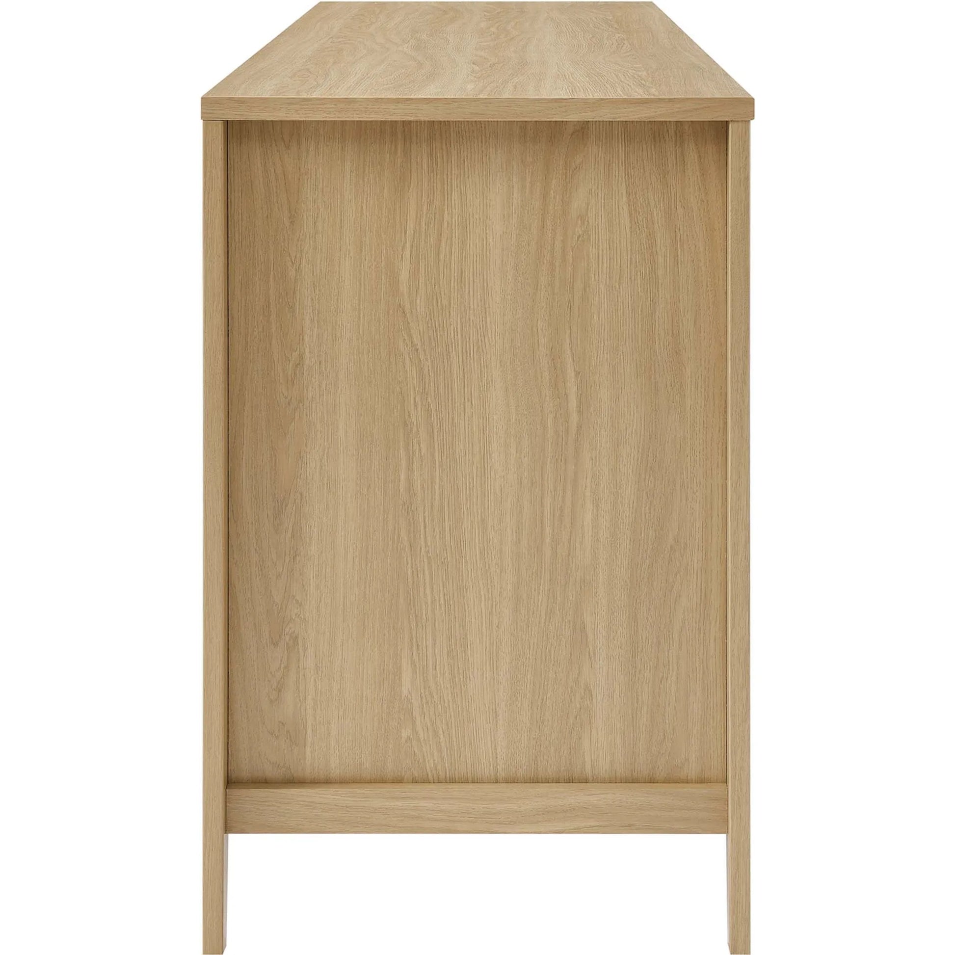 Oldham 63" Office Desk by Evans & Londeen in oak. Made from mdf, particle board, natural rattan, foam pad, brass handle, top panel : 200 lbs in a modern style.