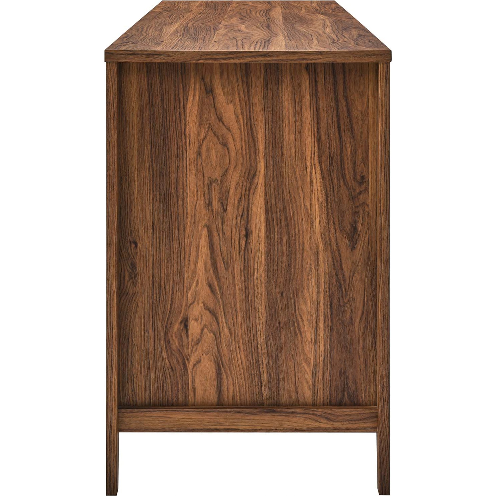 Oldham 63" Office Desk by Evans & Londeen in oak. Made from mdf, particle board, natural rattan, foam pad, brass handle, top panel : 200 lbs in a modern style.