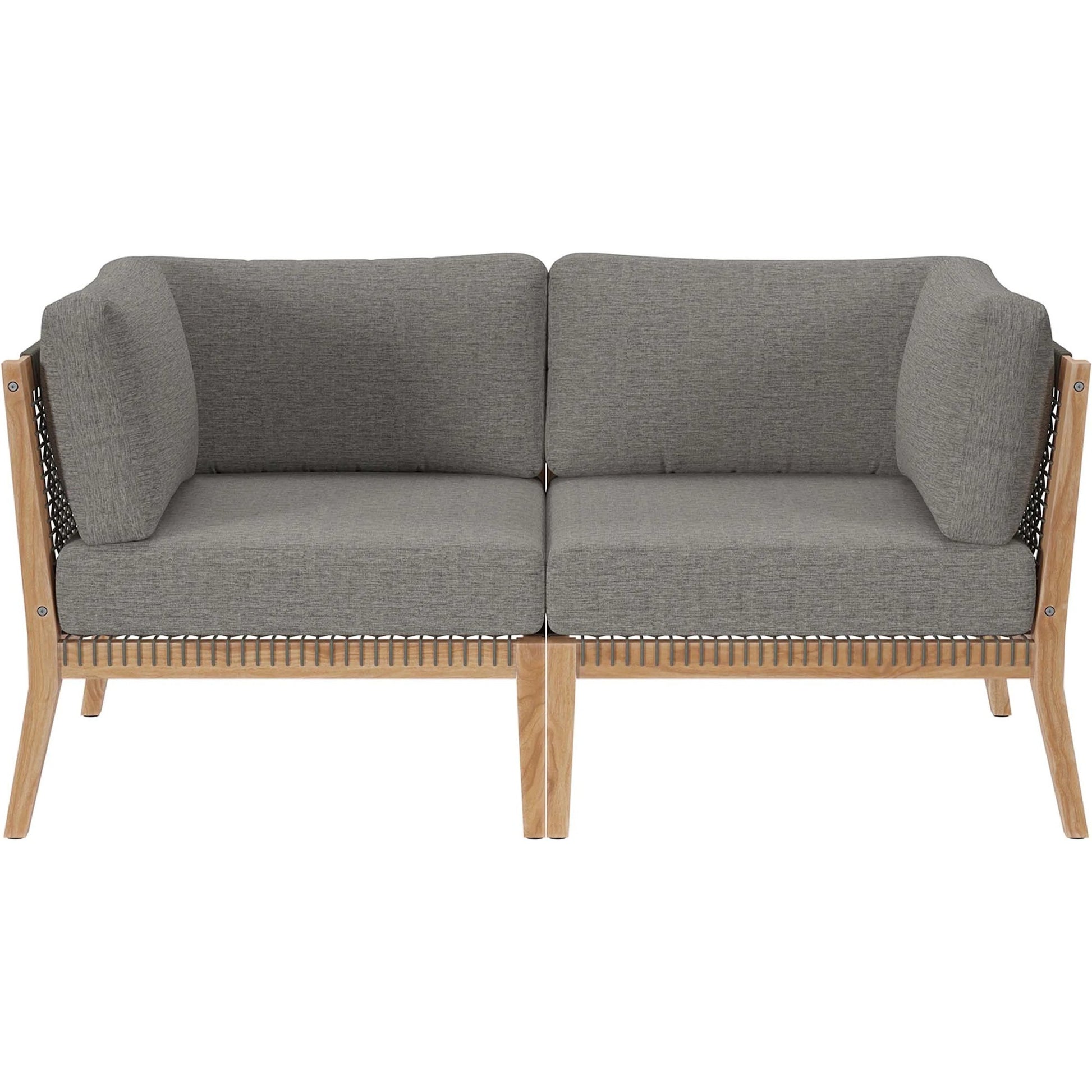 Cooper Teak Wood Loveseat by Evans & Londeen. Made from teak wood, rope, quick dry foam, tack glides, chair weight capacity: 226kgs. in a modern style.
